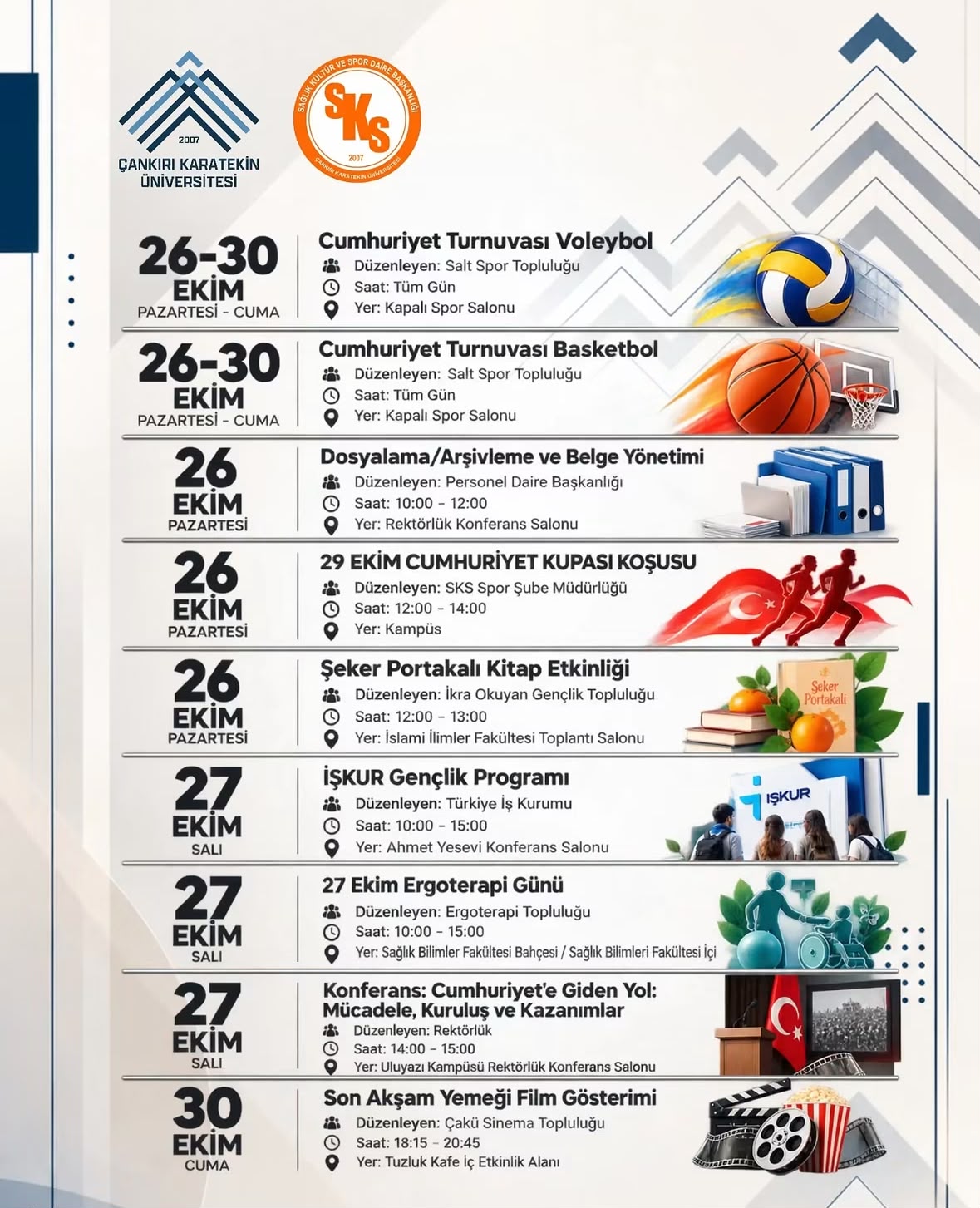 26 EKİM -1 KASIM 2026 HAFTALIK ETKİNLİK TAKVİMİ